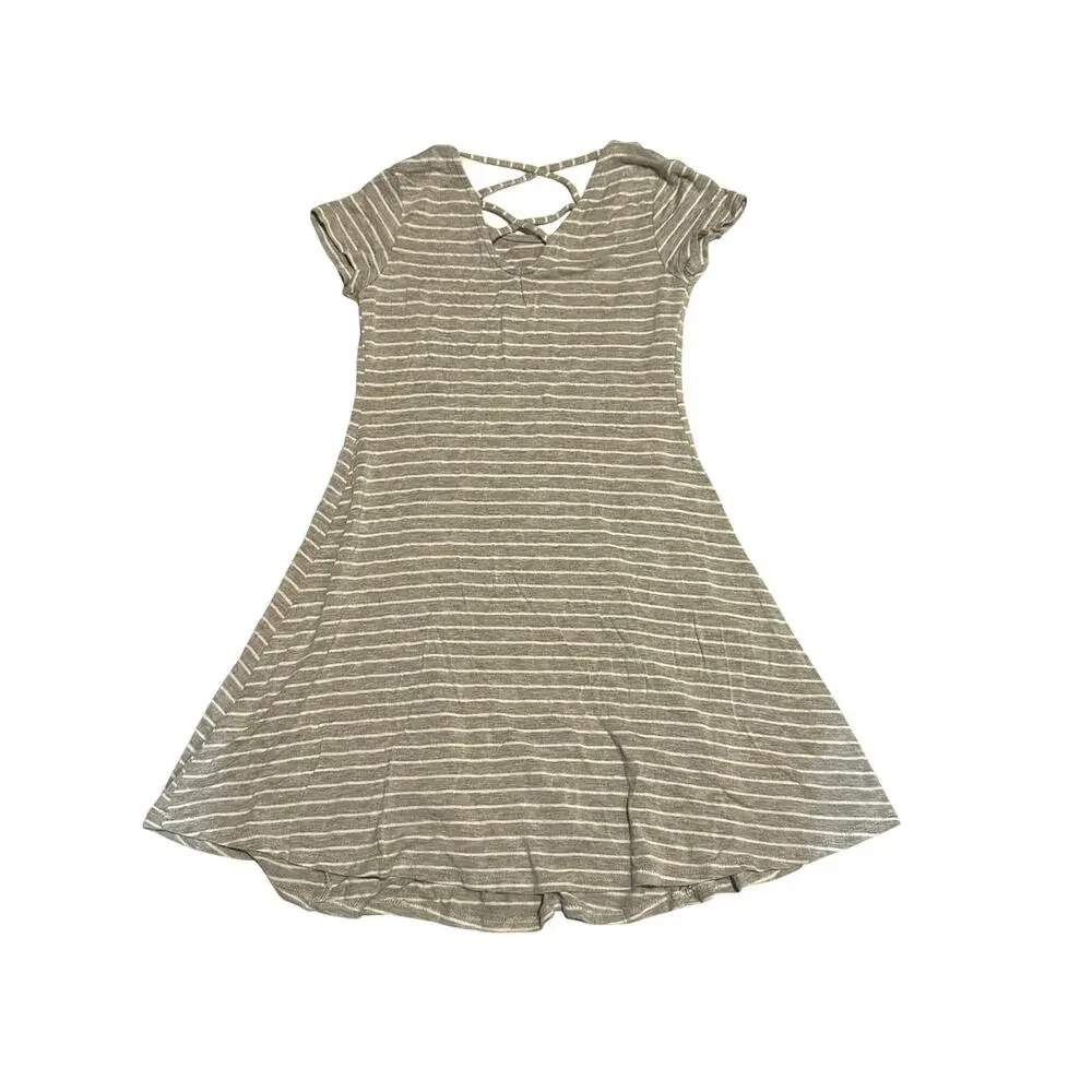 Art Class Gray and White Striped Stretch Knit Play Dress Girls 7/8